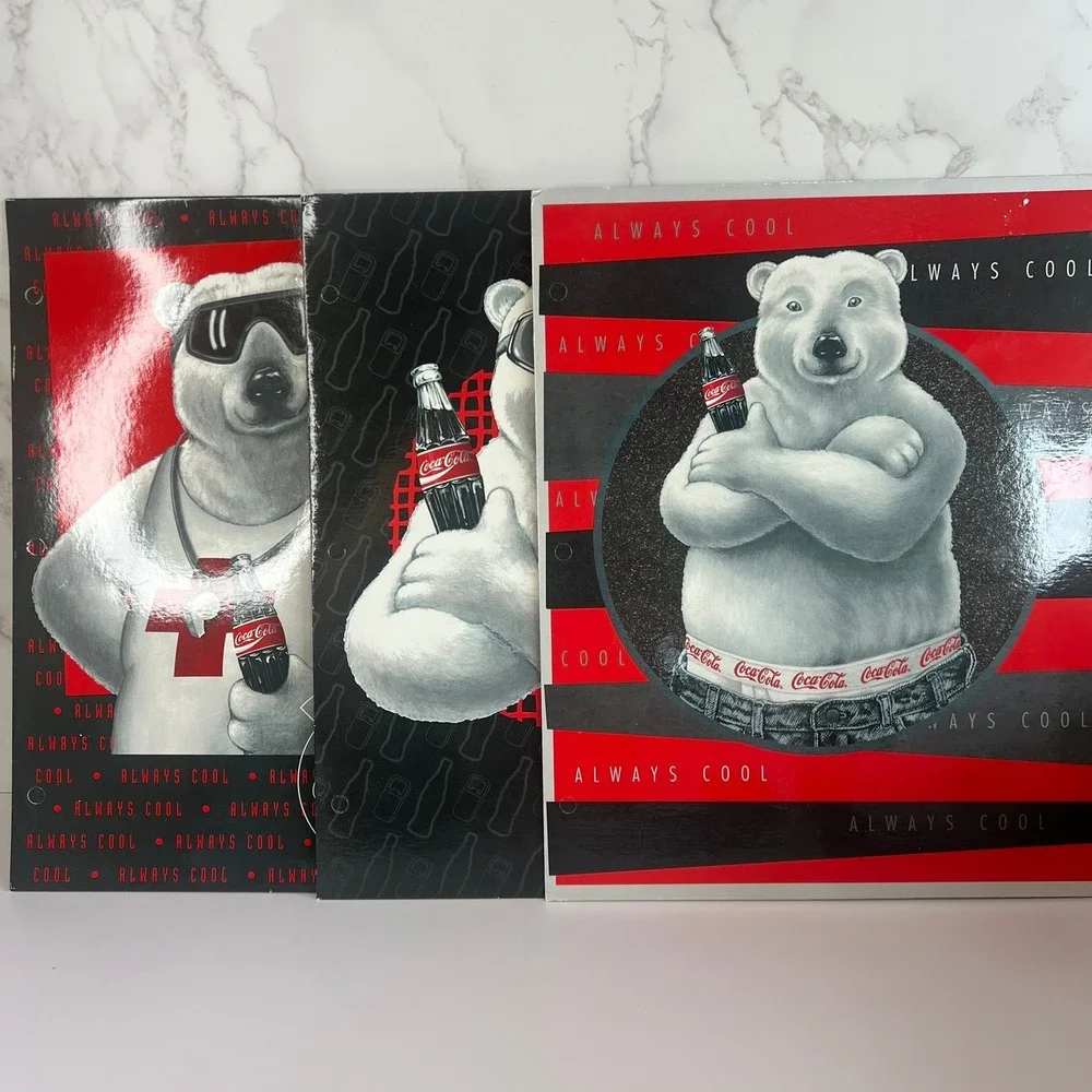 Vintage 1995 Coca-Cola Polar Bear Always‎ Cool Folders Set of 3 Y2K 3-Hole Punch